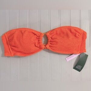 Wild Fable Pucker Textured Bandeau Bikini Top Womens Large Orange NWT